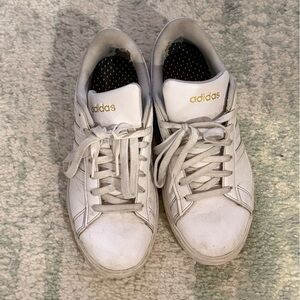 Adidas White Sneakers with Gold Accents